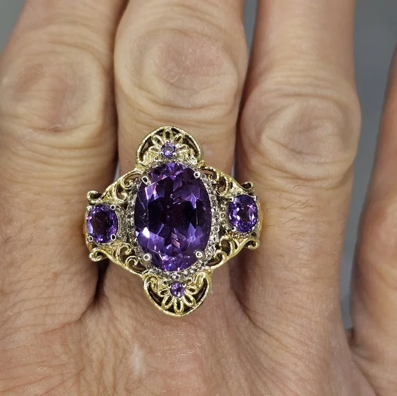 Gorgeous Amethyst Ring with Alexite Accents Size 8. Sterling & 18k Gold! - Picture 9 of 9